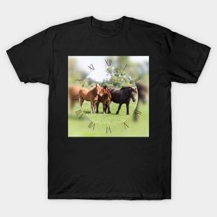 Three horses on pasture looking at camera T-Shirt